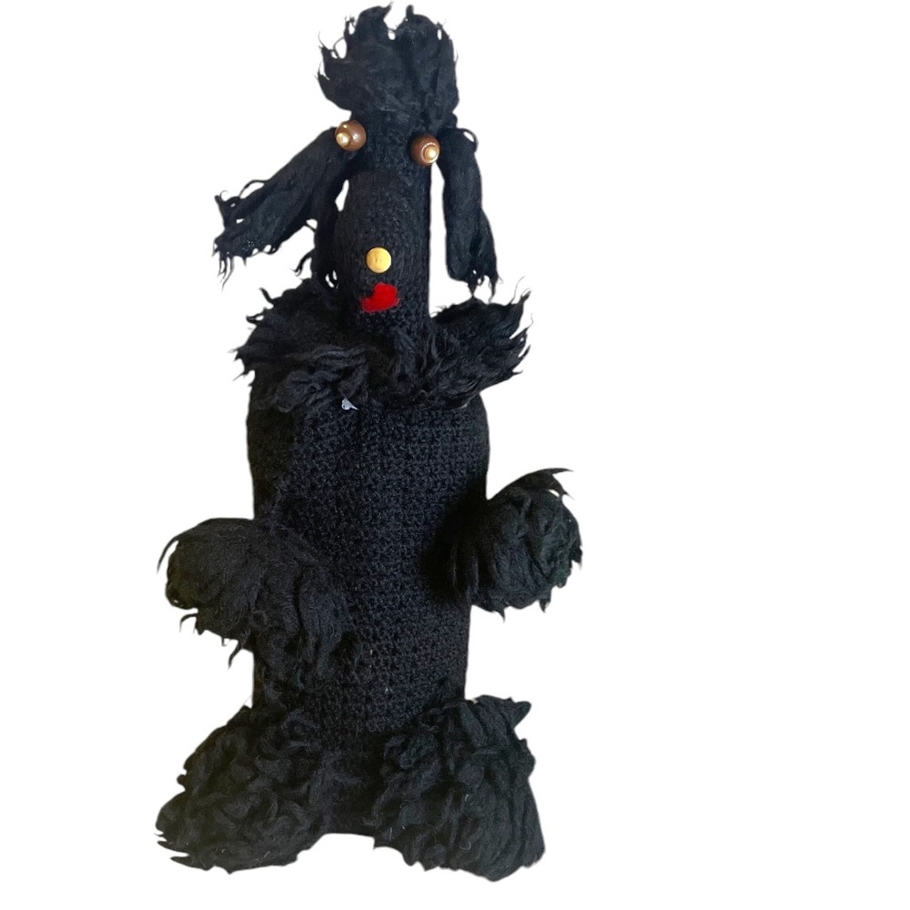 Mid Century Black Crocheted POODLE BOTTLE COVER